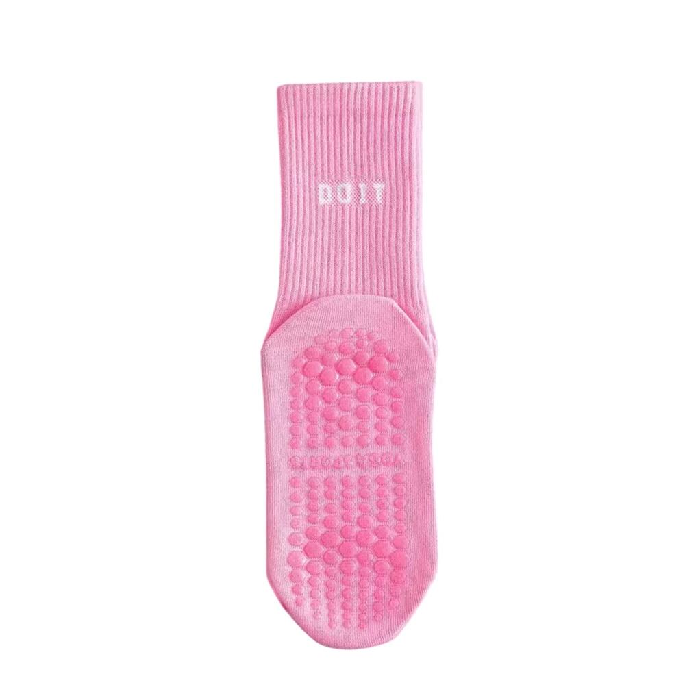 Pink DOIT Anti Slip Grip Pilates Yoga Socks Women Cotton Barre Fitness Crew